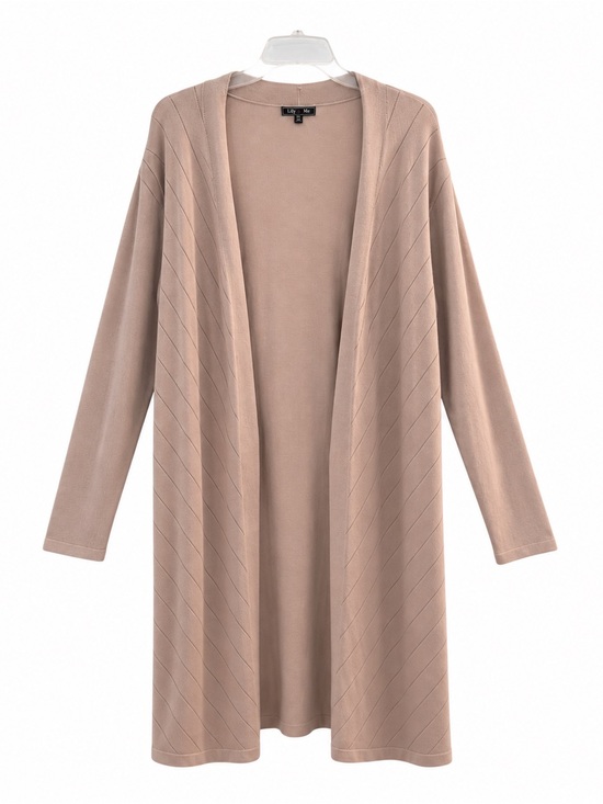 Lety & Me Sweaters - Lety & Me Taupe Duster Open Front Long Sleeve Diagonal Knit, 2X